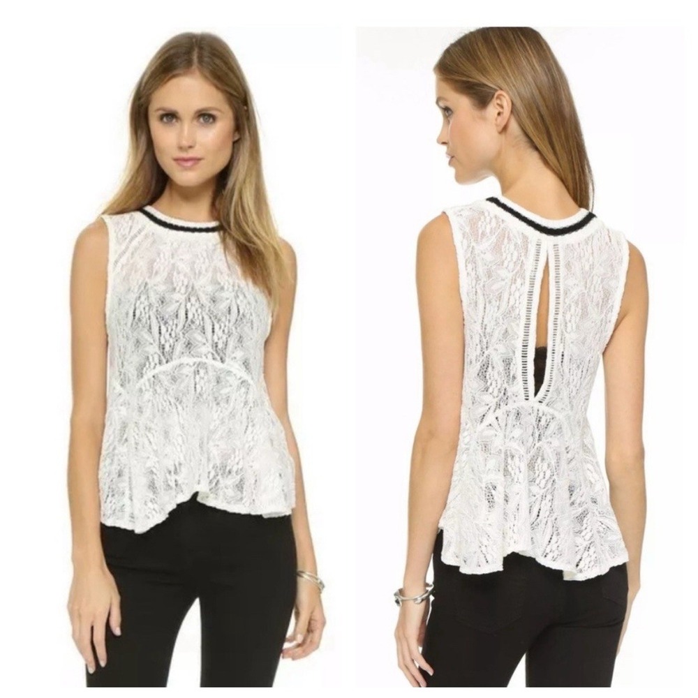 NWOT Free People Maisie Ivory Lace Tank Keyhole Cutout Peplum Sheer Top XS/2 NEW